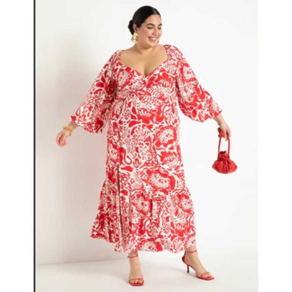 Eloquii Wrap Bodice Maxi Dress With Slit--Seabreeze Red--Size 22